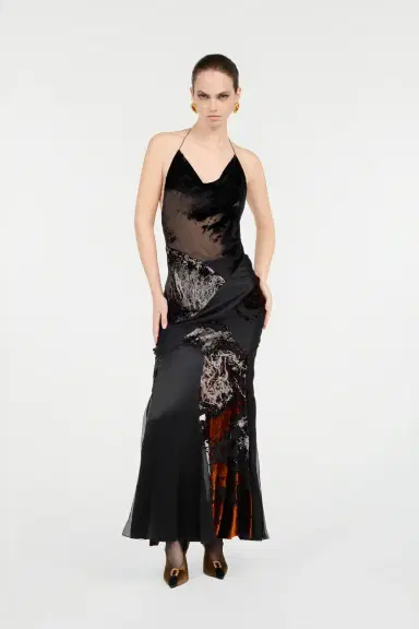 Roberto Cavalli Long Black Dress With Marine Print | Thumbnail 6