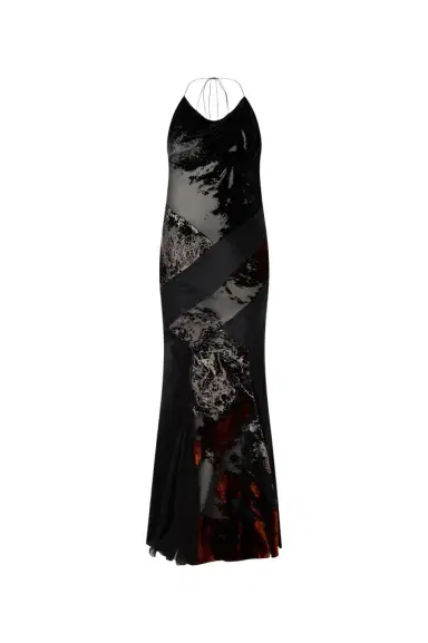 Roberto Cavalli Long Black Dress With Marine Print | Thumbnail 1