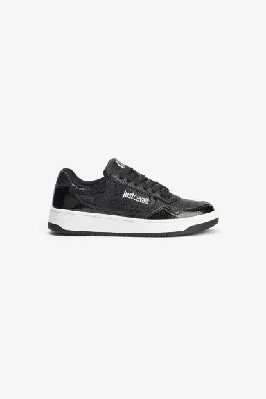 Roberto Cavalli Hammered Effect Black Sneakers with Logo | Thumbnail 2