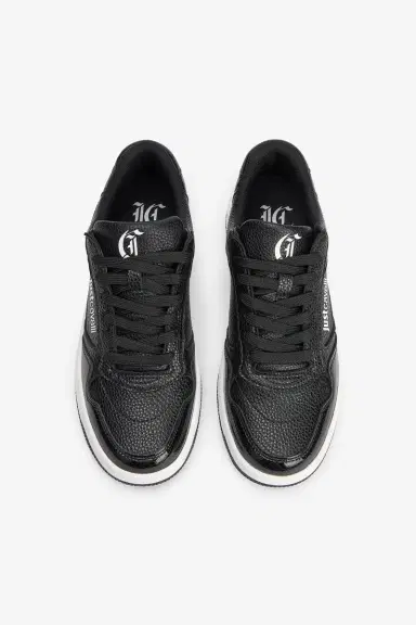 Roberto Cavalli Hammered Effect Black Sneakers with Logo | Thumbnail 6