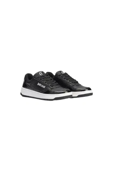 Roberto Cavalli Hammered Effect Black Sneakers with Logo | Thumbnail 1