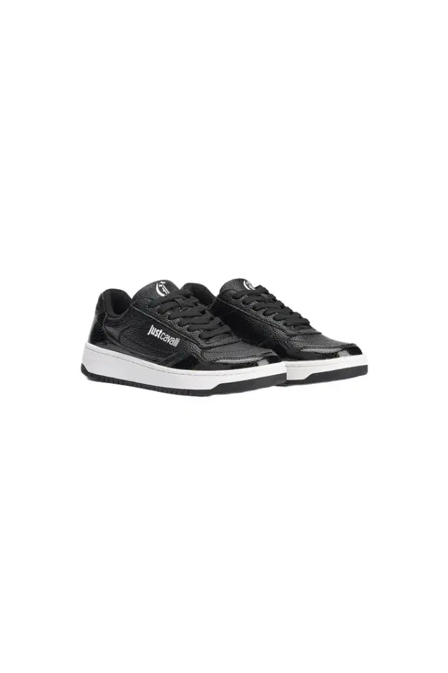 Roberto Cavalli Hammered Effect Black Sneakers with Logo