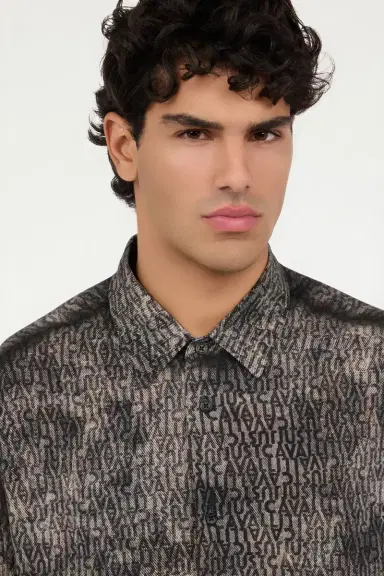 Roberto Cavalli Faded Effect Shirt with All-Over Lettering | Thumbnail 5