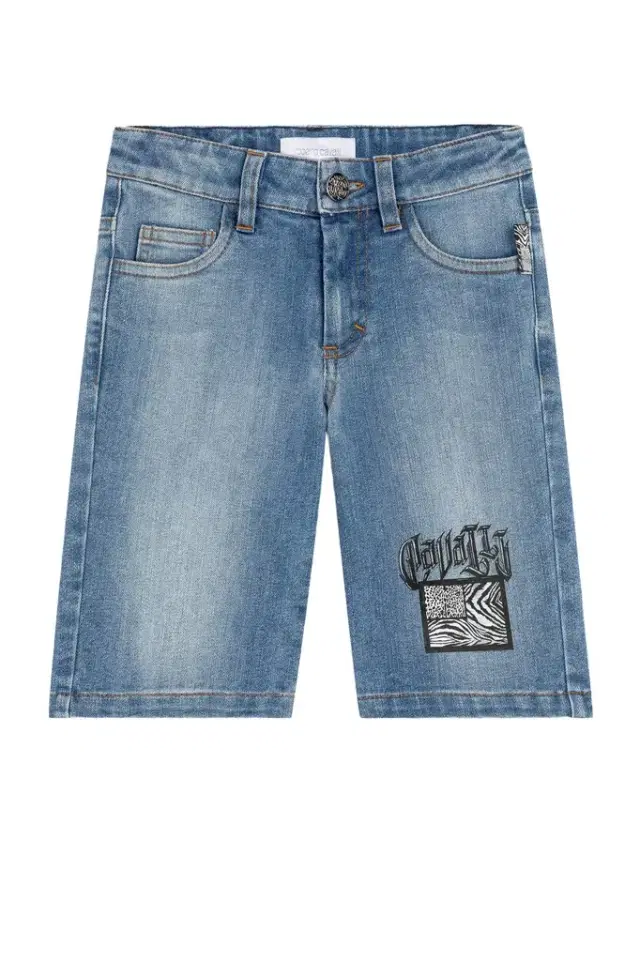 Roberto Cavalli Animalier Patchwork-Print Denim Shorts