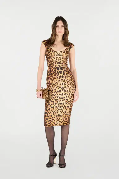 Roberto Cavalli Midi Dress With Jaguar Skin Print | Thumbnail 6