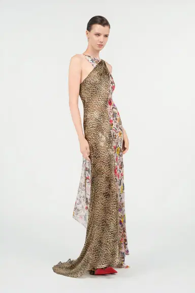 Roberto Cavalli Long Chiffon Dress with Florentine Flowers Print | Thumbnail 2