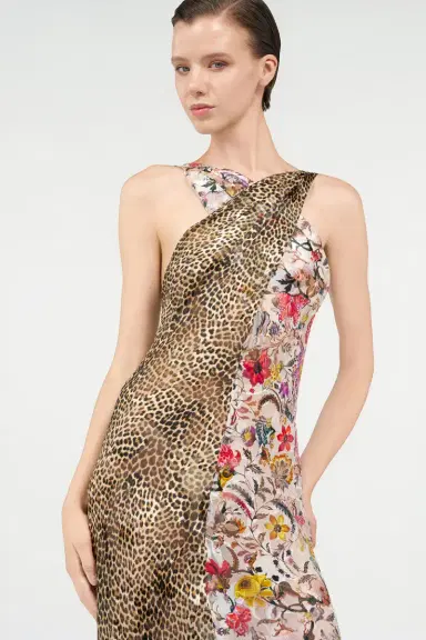 Roberto Cavalli Long Chiffon Dress with Florentine Flowers Print | Thumbnail 5