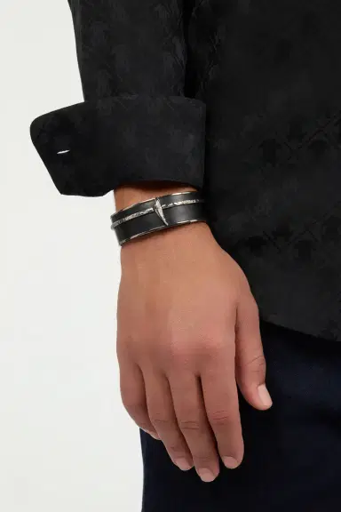 Roberto Cavalli Black and Palladium Rigid Bracelet with Fang | Thumbnail 2