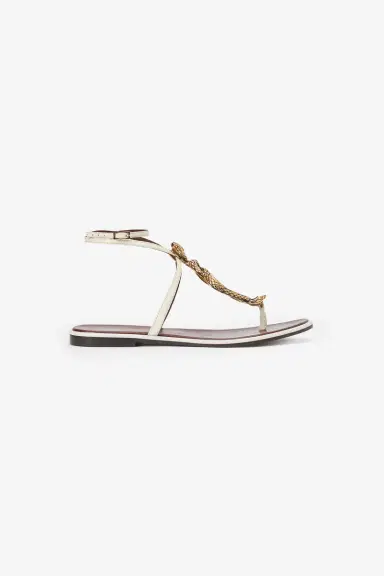 Roberto Cavalli Brown and White Flat Thong Sandals with Snake Motif | Thumbnail 2