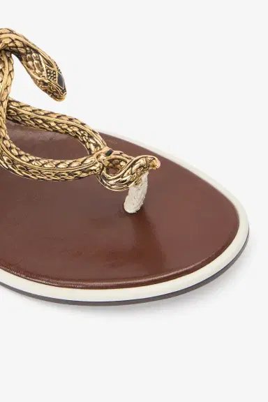 Roberto Cavalli Brown and White Flat Thong Sandals with Snake Motif | Thumbnail 5