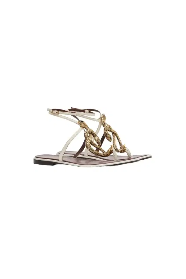Roberto Cavalli Brown and White Flat Thong Sandals with Snake Motif
