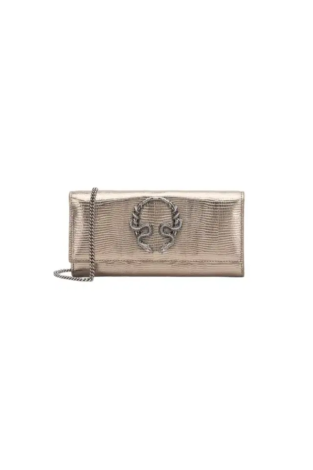 Roberto Cavalli Serpentine Gold Lizard-Effect Wallet On Chain