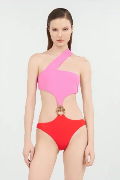 Roberto Cavalli Asymmetrical One-Piece Swimsuit with Jewel Detail | Thumbnail 2