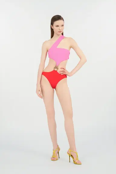 Roberto Cavalli Asymmetrical One-Piece Swimsuit with Jewel Detail | Thumbnail 7