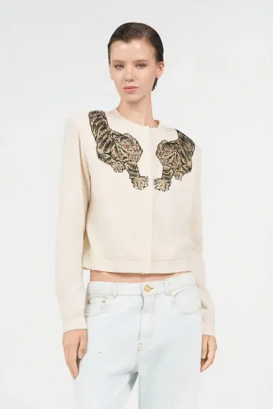 Roberto Cavalli Wool Cardigan with Tiger Embroidery | Thumbnail 2 Roberto Cavalli Wool Cardigan with Tiger Embroidery | Thumbnail 2