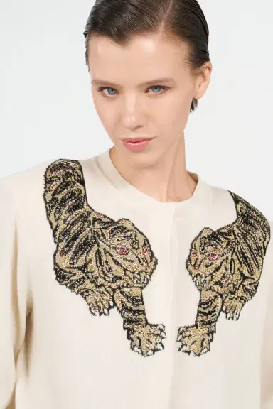 Roberto Cavalli Wool Cardigan with Tiger Embroidery | Thumbnail 5 Roberto Cavalli Wool Cardigan with Tiger Embroidery | Thumbnail 5