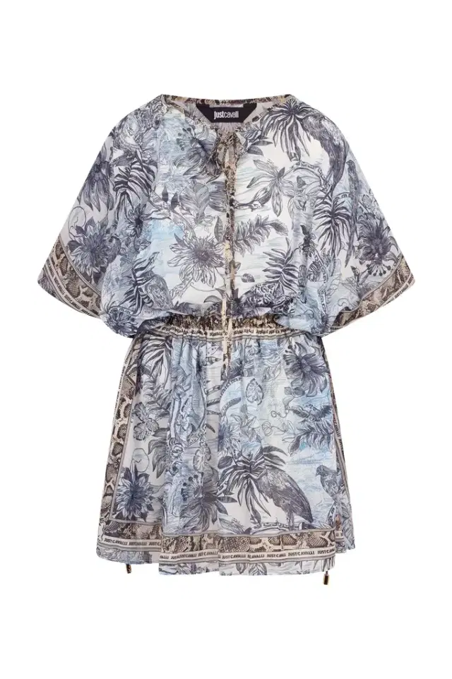 Roberto Cavalli Mini Dress in Cotton with Streange Jungle Print