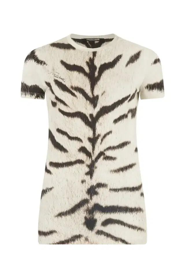 Roberto Cavalli Woman T-Shirt With White Tigresse OGAT X Roberto Cavalli Print