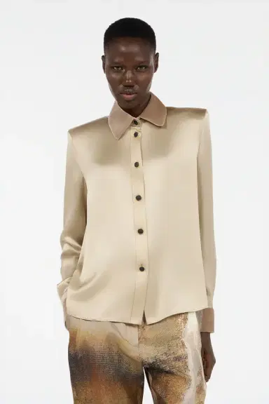 Roberto Cavalli Beige Silk Shirt With Velvet Inserts | Thumbnail 2