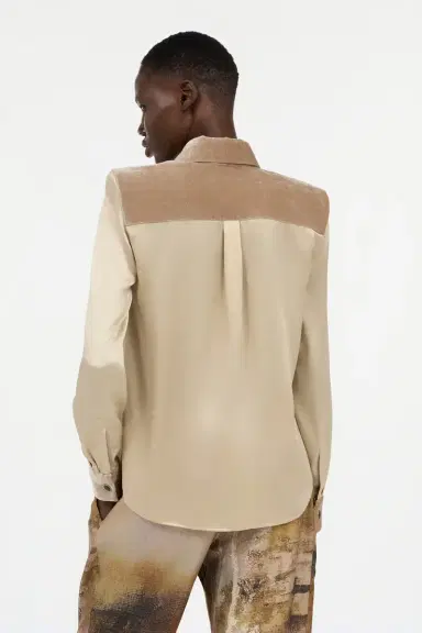 Roberto Cavalli Beige Silk Shirt With Velvet Inserts | Thumbnail 3