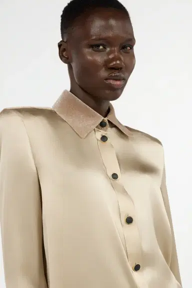 Roberto Cavalli Beige Silk Shirt With Velvet Inserts | Thumbnail 4
