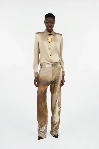 Roberto Cavalli Beige Silk Shirt With Velvet Inserts | Thumbnail 6