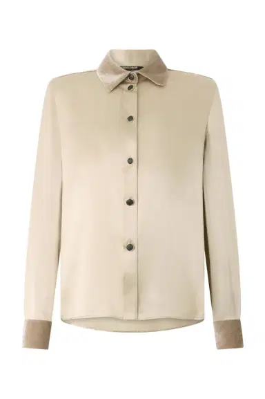 Roberto Cavalli Beige Silk Shirt With Velvet Inserts | Thumbnail 1