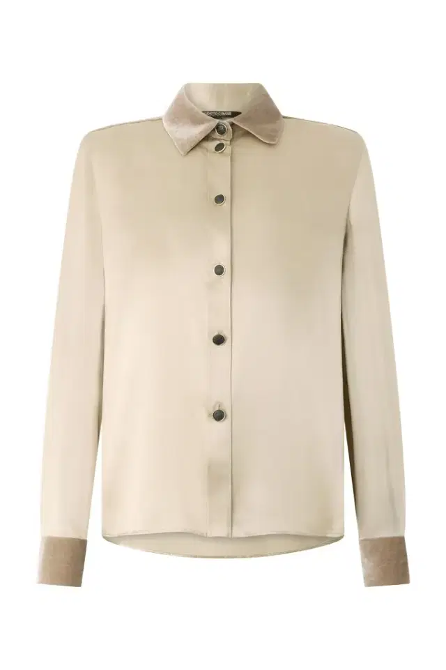 Roberto Cavalli Beige Silk Shirt With Velvet Inserts