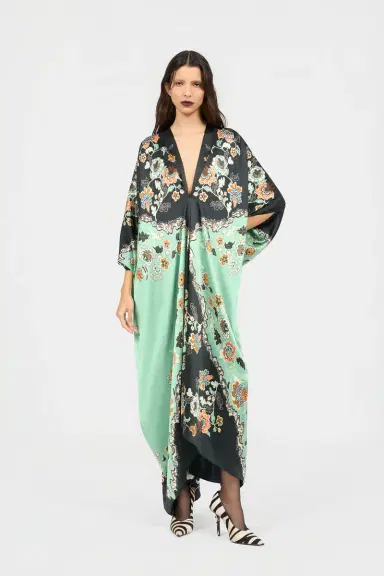 Roberto Cavalli Silk Kaftan Dress With Kimono Print | Thumbnail 6