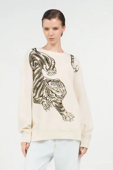 Roberto Cavalli Wool Sweater with Tiger Motif | Thumbnail 2 Roberto Cavalli Wool Sweater with Tiger Motif | Thumbnail 2
