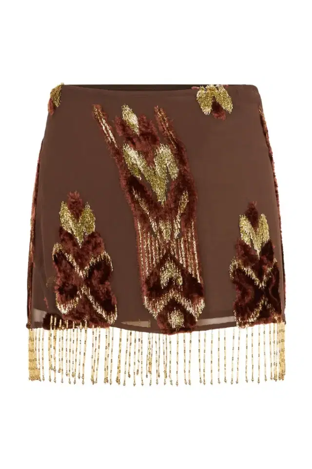 Roberto Cavalli Mini Skirt With Fil Coupé Details and Fringes