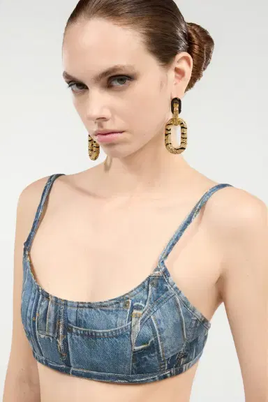 Roberto Cavalli Bralette In Denim Patchwork Capsule Collection | Thumbnail 6