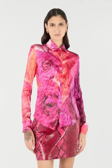 Roberto Cavalli Shirt With Bejeweled Buttons And Rose Print | Thumbnail 2