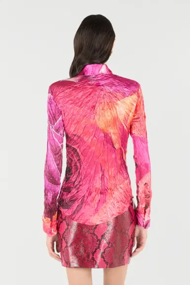 Roberto Cavalli Shirt With Bejeweled Buttons And Rose Print | Thumbnail 3