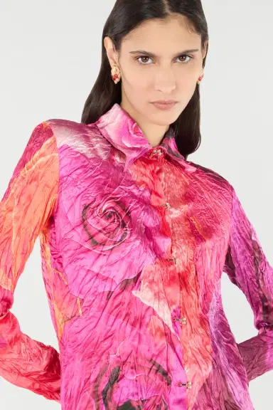 Roberto Cavalli Shirt With Bejeweled Buttons And Rose Print | Thumbnail 5