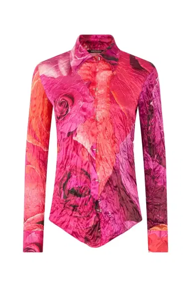 Roberto Cavalli Shirt With Bejeweled Buttons And Rose Print | Thumbnail 1
