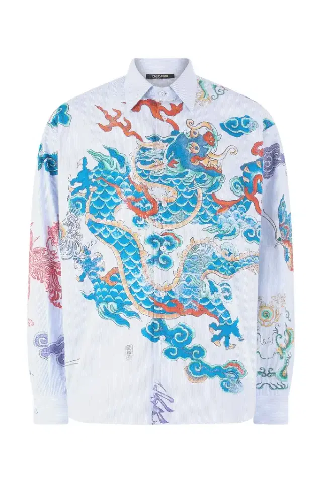 Roberto Cavalli Shirt With Dragon, Flowers And Butterflies