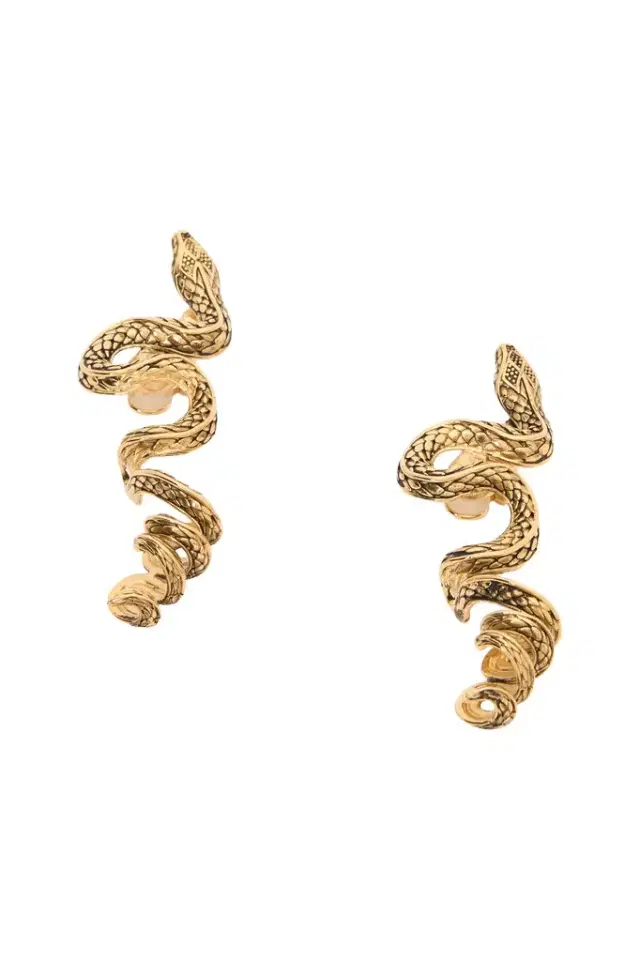 Roberto Cavalli Antiqued Gold Snake Earrings
