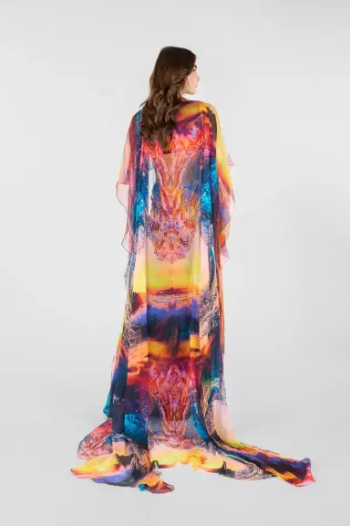 Roberto Cavalli Itaca Print Long Dress with Cape | Thumbnail 3