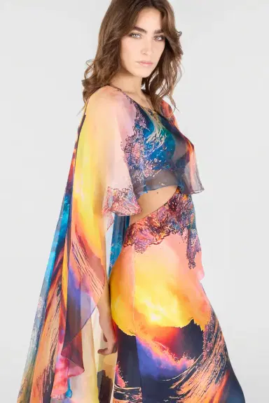 Roberto Cavalli Itaca Print Long Dress with Cape | Thumbnail 5