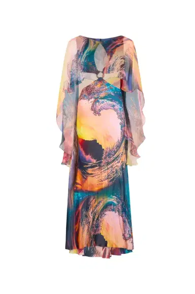 Roberto Cavalli Itaca Print Long Dress with Cape | Thumbnail 1