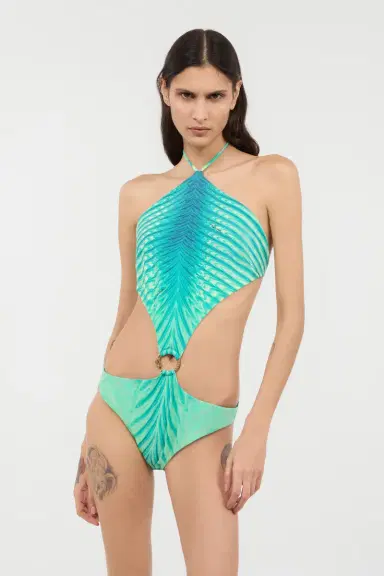 Roberto Cavalli Trikini With Optical Glass Print And Snake Ring | Thumbnail 2
