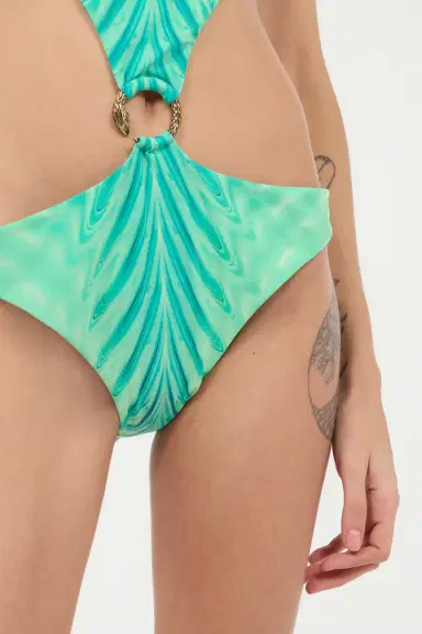 Roberto Cavalli Trikini With Optical Glass Print And Snake Ring | Thumbnail 6
