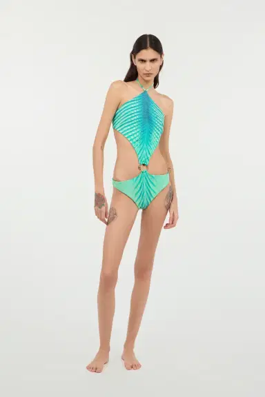 Roberto Cavalli Trikini With Optical Glass Print And Snake Ring | Thumbnail 7