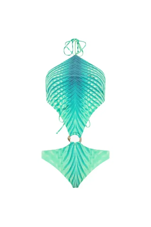 Roberto Cavalli Trikini With Optical Glass Print And Snake Ring