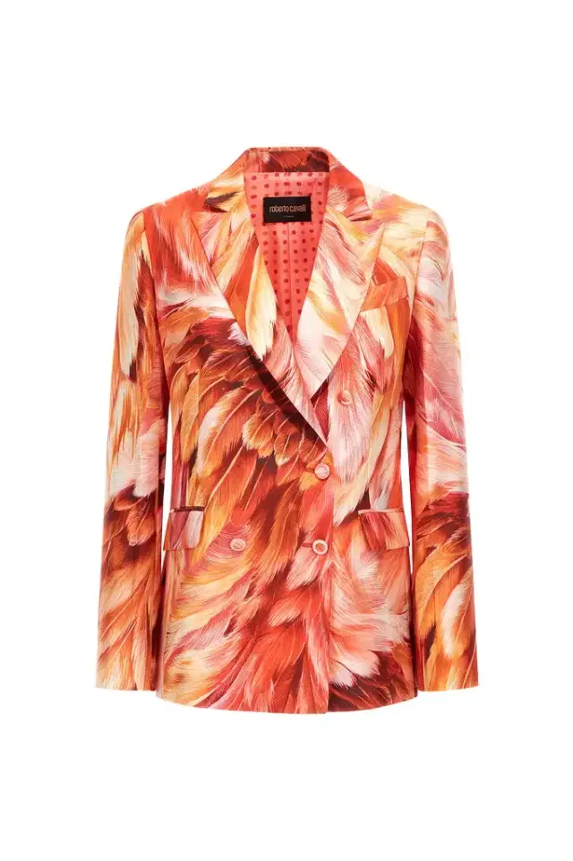 Roberto Cavalli Plumange Print Silk Jacket