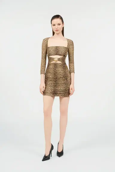 Roberto Cavalli Mini Dress with Baby Jaguar Print and Cut-Out Detail | Thumbnail 7