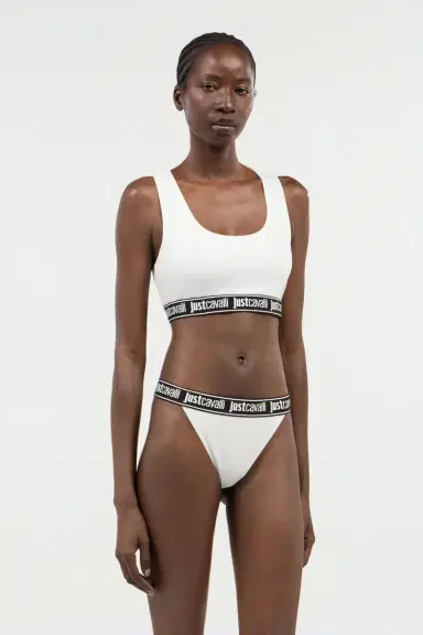 Roberto Cavalli White Cotton Bralette With Logo Band | Thumbnail 2