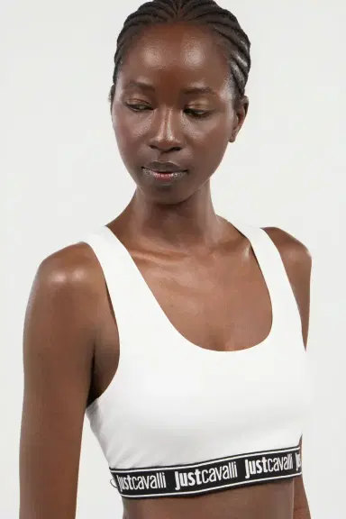 Roberto Cavalli White Cotton Bralette With Logo Band | Thumbnail 4