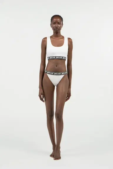 Roberto Cavalli White Cotton Bralette With Logo Band | Thumbnail 5